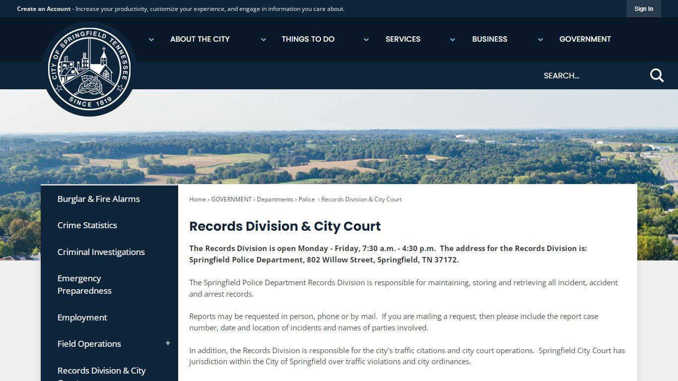 Records Division & City Court | Springfield, TN - Official Website