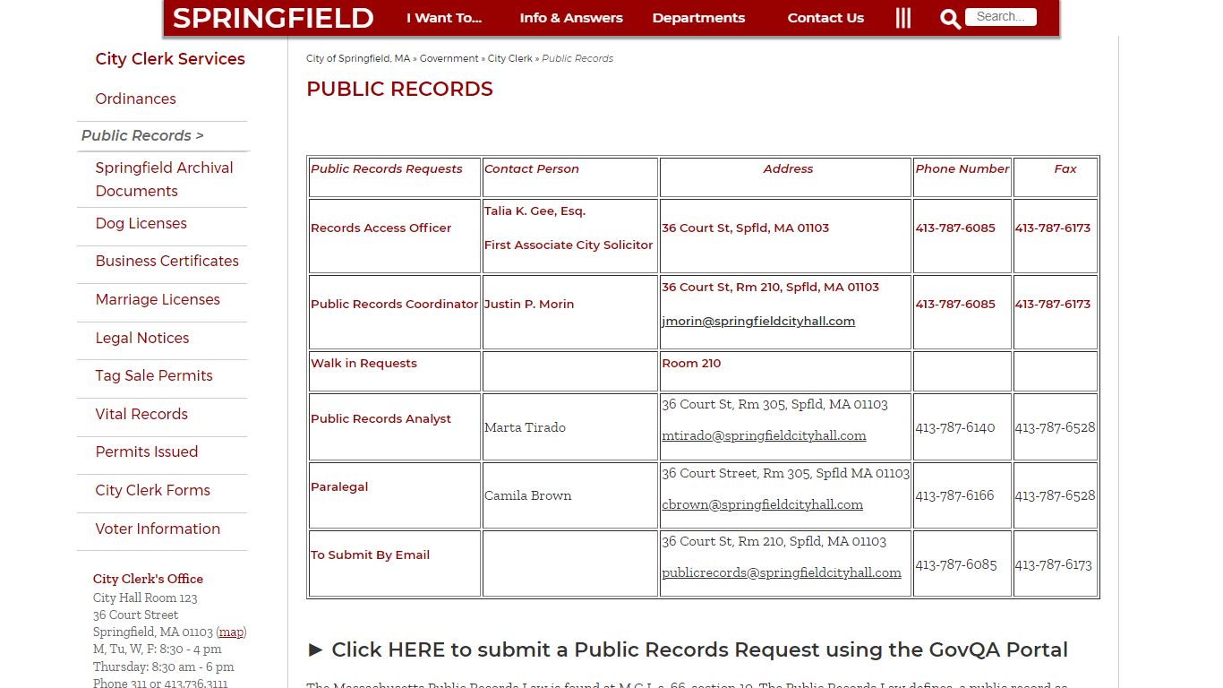 Public Records: City of Springfield, MA